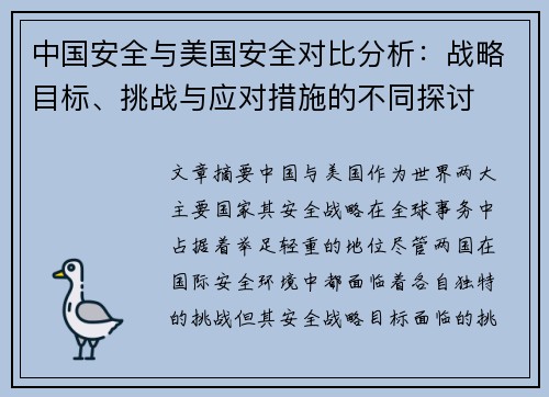 中国安全与美国安全对比分析：战略目标、挑战与应对措施的不同探讨